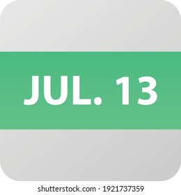 July 13th date icon, single day vector illustration modern flat style. Calendar element for web design, schedule, planner, organizer. 
