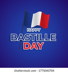 July 14 Bastille leaflets, banners or posters. Holiday background with flying the flag. Flat vector illustration