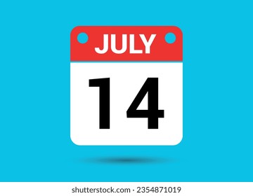 July 14 Calendar Date Flat Icon Day 14 Vector Illustration