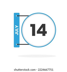 Icono del calendario del 14 de julio. Ilustración vectorial de icono de calendario de fecha, mes