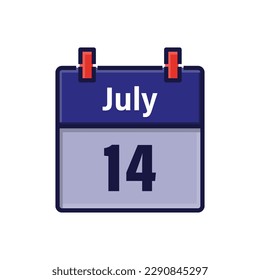 July 14, Calendar icon. Day, month. Meeting appointment time. Event schedule date. Flat vector illustration.