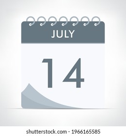 July 14  Calendar Icon  Vector Illustration. Gray calendar.
