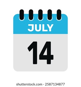 july 14 calendar icon Vector page month design illustration