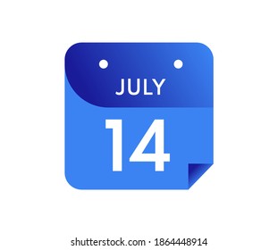 14. Juli Tag auf einem einzelnen Kalender im flachen Stil, 14. Juli Kalendersymbol