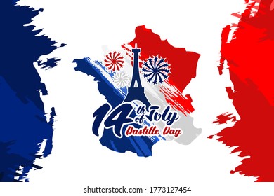 July 14, Happy bastille day (Fête nationale française) vector illustration. Suitable for greeting card, poster and banner