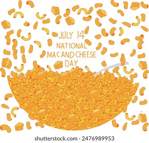 july 14 is national mac and cheese day vector illustration. 
Good for banner, poster, greeting card, party card, invitation, template, advertising, campaign, and social media. 
