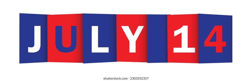 JULY 14 red, white and blue vector typography banner