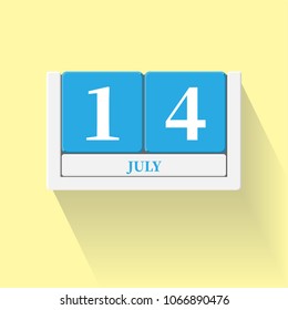 July 14. Vector flat daily calendar icon. Date and time, day, month. Holiday. Season.