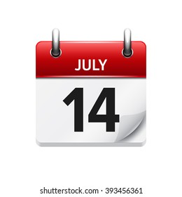 July  14. Vector flat daily calendar icon. Date and time, day, month. Holiday.