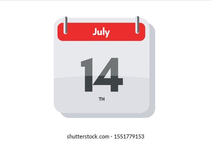 July 14th calendar icon. Day 14 of month. Vector icon illustration.