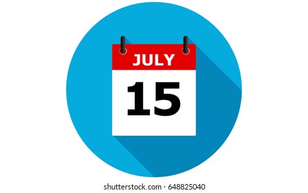 july 15 blue calendar vector flat icon with long shadow
