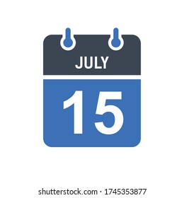 July 15 Calendar Date Icon, Vector Graphic