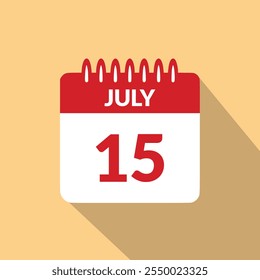15 de julho ícone do calendário ilustração vetorial.
