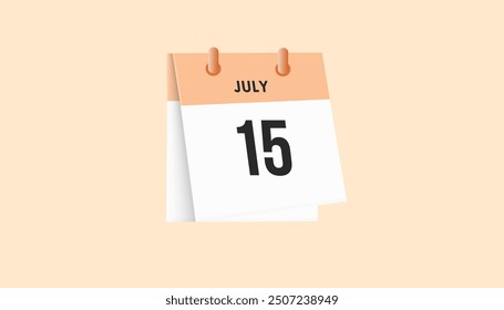 July 15 - calendar and Time planner. Daily Calendar Icon reminder. Vector Illustration.