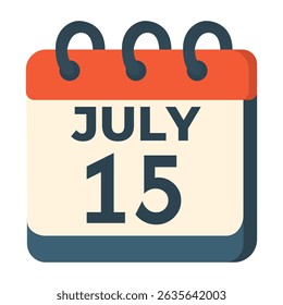 15. Juli Kalendervektor auf weißem Hintergrund
Vektorkalender mit Datum
