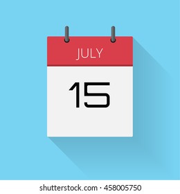 July 15, Daily calendar icon, Date and time, day, month, Holiday, Flat designed Vector Illustration