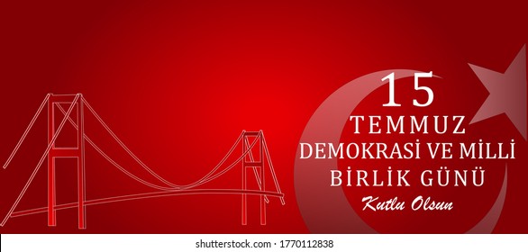 July 15, the day of democracy and national unity icon. Translation: " 15 Temmuz, Demokrasi ve Milli Birlik Gunu ". Turkish holiday. Vector illustration.