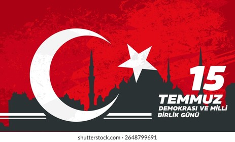 15 de julho Dia da Democracia Turca e Unidade Nacional , 15 temmuz, demokrasi ve milli birlik günü- banner, cartaz, ilustração vetorial
