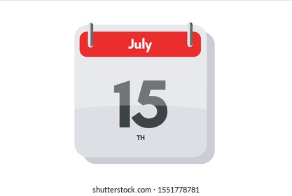 July 15th calendar icon. Day 15 of month. Vector icon illustration.