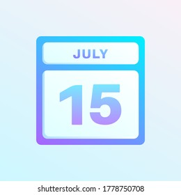 15 de julio en una página de calendario de un solo día.