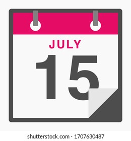 July 15th Flat icon calendar isolated on white background. Vector illustration