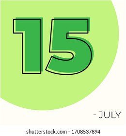 July 15th Modern calendar isolated on white background. Vector illustration. Green colors 