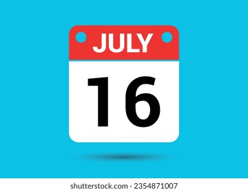 16 de julio Fecha del calendario Icono plano Día 16 Ilustración vectorial