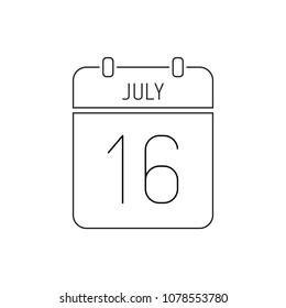 July 16 calendar icon thin line. Day of the accountant of Ukraine, the sea in Japan
