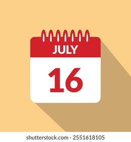 July 16 Calendar icon vector illustration.