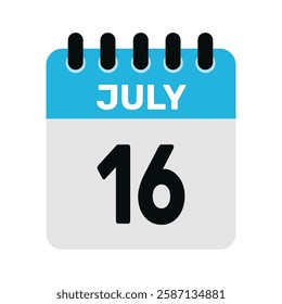july 16 calendar icon Vector page month design illustration