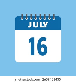 16 de julho ícone de calendário Vetor página mês design