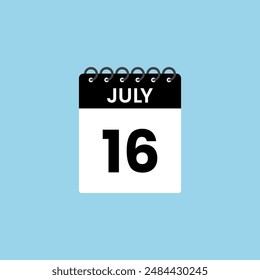 July 16 calendar reminder. 16th  July Date Month calendar icon design template.