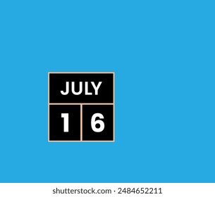 July 16 calendar reminder. 16th  July Date Month calendar icon design template. Simple calendar page for the month of July.