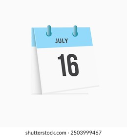 July 16 - calendar and Time planner. Daily Calendar Icon reminder. Vector Illustration.