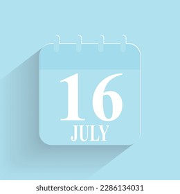 July 16 Daily Calendar Icon Date And Time Day Month Holiday Flat Designed Vector Illustration