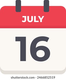 July 16 - Daily Calendar Icon in flat design style