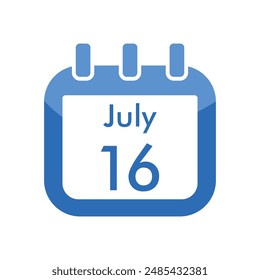 July 16 icon isolated on light background. Calendar vector symbol modern for the month of July