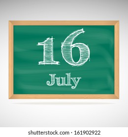 July 16, inscription in chalk on a blackboard, day calendar, school board, date