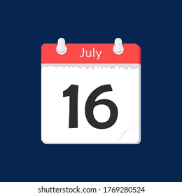 July 16. Vector flat daily calendar icon. Date and time, day, month. Holiday.