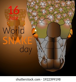 July 16 - World Snake Day. The head of a flowery python, the endangered Python reticulatus. Vector Illustration.