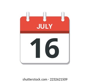 Vector de icono del 16 de julio del calendario. Concepto del calendario, las actividades y las tareas
