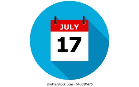 july 17 blue calendar vector flat icon with long shadow