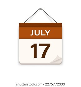 july 17, Calendar icon with shadow. Day, month. Meeting appointment time. Event schedule date. Flat vector illustration. 