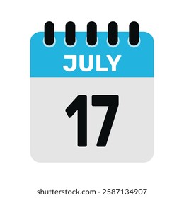 july 17 calendar icon Vector page month design illustration