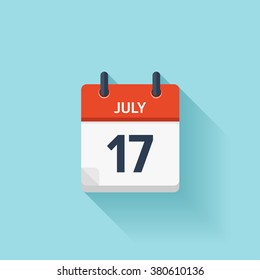 July  17. Calendar icon.Vector illustration,flat style.Date,day of month:Sunday,Monday,Tuesday,Wednesday,Thursday,Friday,Saturday.Weekend,red letter day.Calendar for 2017 year.Holidays in July.