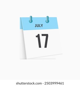 July 17 - calendar and Time planner. Daily Calendar Icon reminder. Vector Illustration.