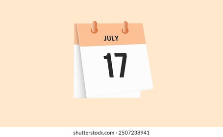 17. Juli - Kalender und Zeitplaner. Erinnerung an das Symbol des Tageskalenders. Vektorgrafik.