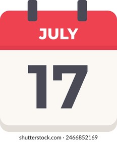 July 17 - Daily Calendar Icon in flat design style