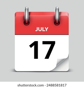 July 17 daily realistic red calendar icon date vector image