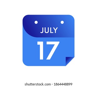 July 17 Date on a Single Day Calendar in Flat Style, 17 July calendar icon